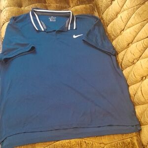 Nike Men's Dri Fit Teal Blue Polo Shirt with White Accents